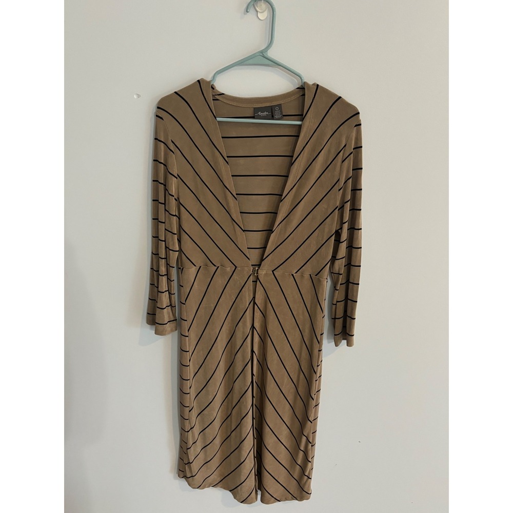 Travelers by Chico's Striped Dress V-Neck 3/4‎ Sleeve Career Casual Size 0